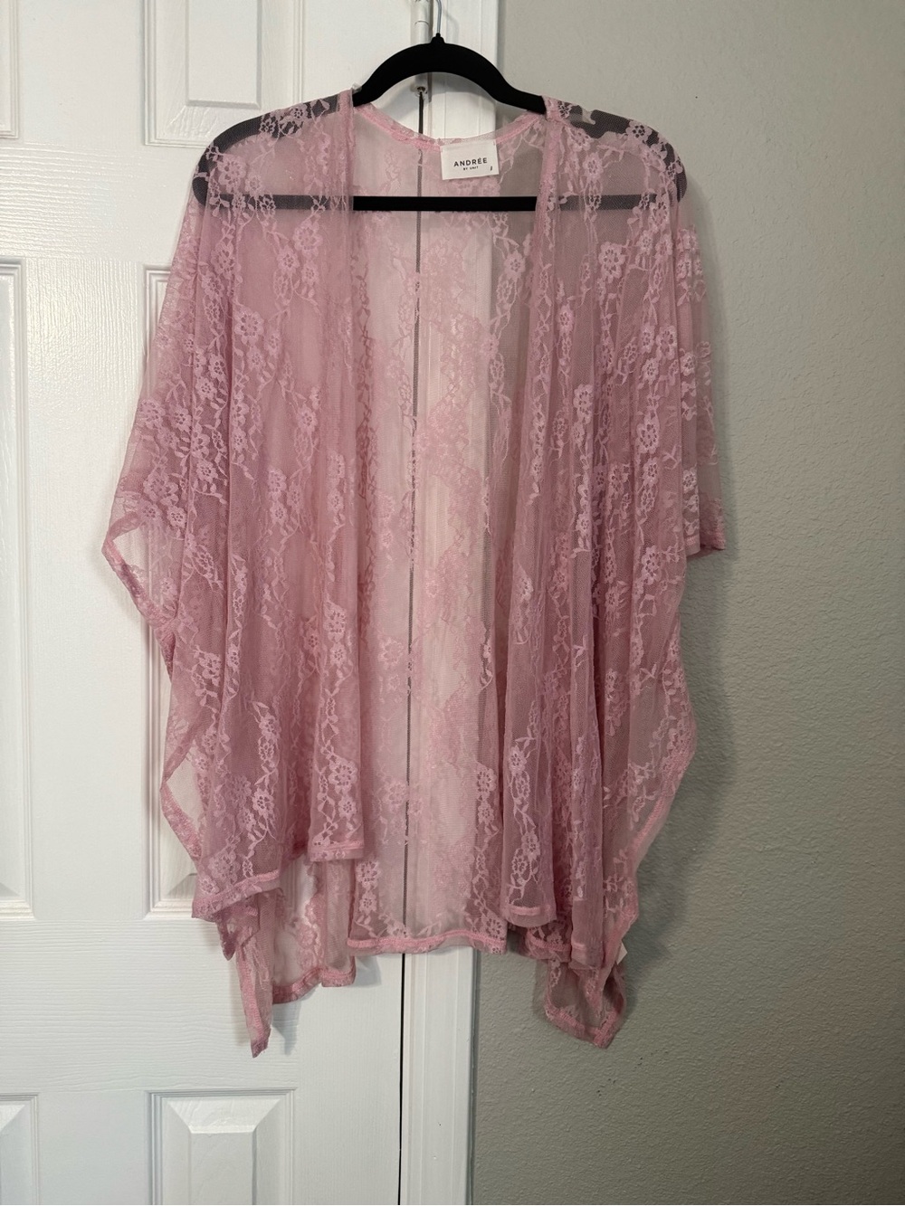 ANDREE BY UNIT Dusty Pink Lace Open-Front Kimono